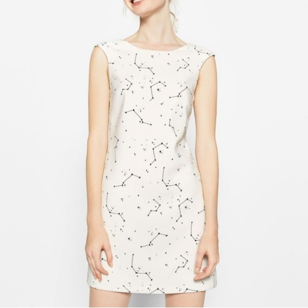Zara Cream Backless Shift Dress with Black Star Constellation Print